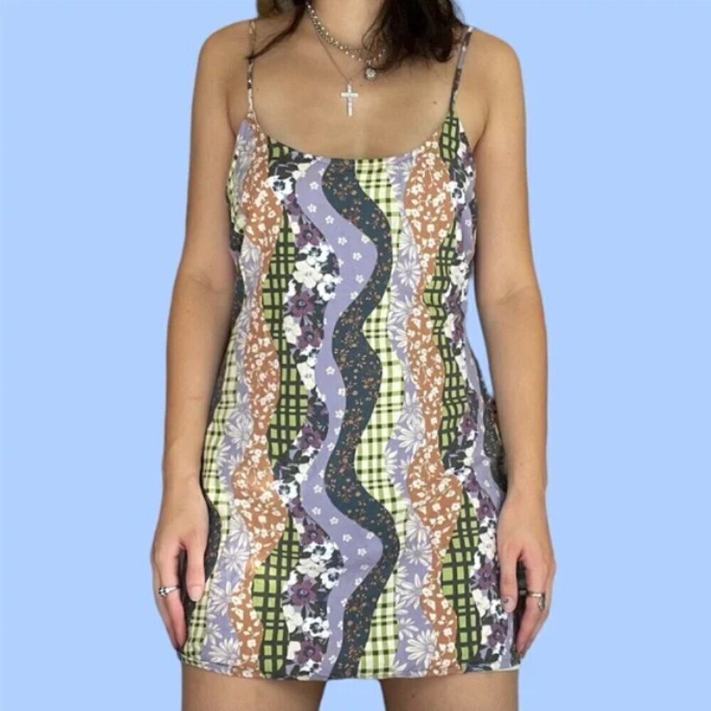 Pacsun L.A. Hearts patchwork retro floral mini dress with cutout in back L